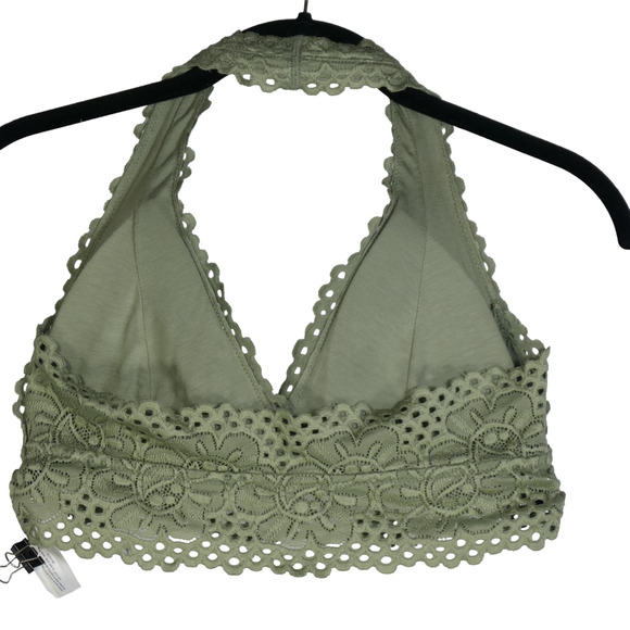 Aero Green Bralette Bra Womens Large Unlined Halter Stretch Lace Sexy Padded - Picture 7 of 8